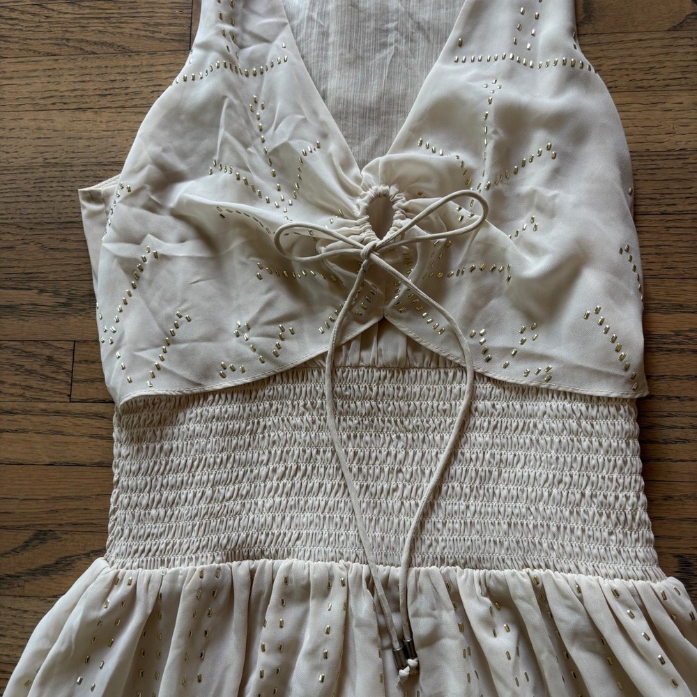 Ramy Brook Mason Dress XS Bone Studded Smocked Midi Boho A0219314 New - Picture 2 of 11